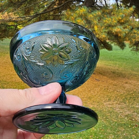 Bicentennial Colonial Blue glass sherbet dishes Tiara Indiana Glass 1970s set 4 - Picture 8 of 13